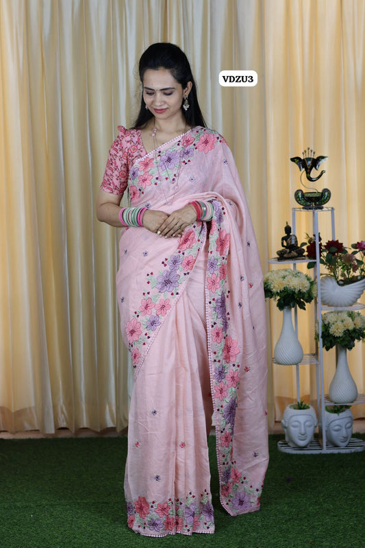 Premium soft kota cotton saree with embroidery work and crochet border  with running blouse 😍🥳