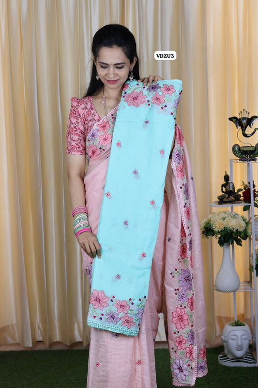 Premium soft kota cotton saree with embroidery work and crochet border with running blouse 😍🥳