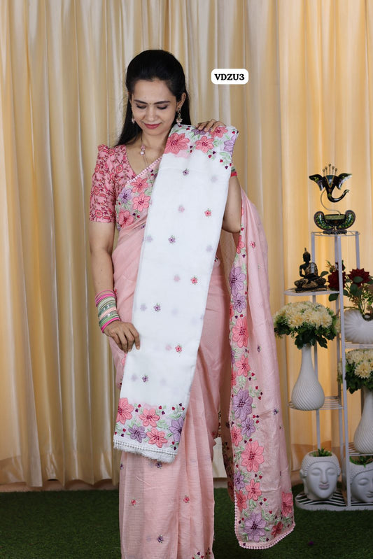 Premium soft kota cotton saree with embroidery work and crochet border with running blouse 😍🥳