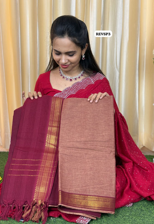 Unstitched cotton dress material😍Maroon with chocolate brown