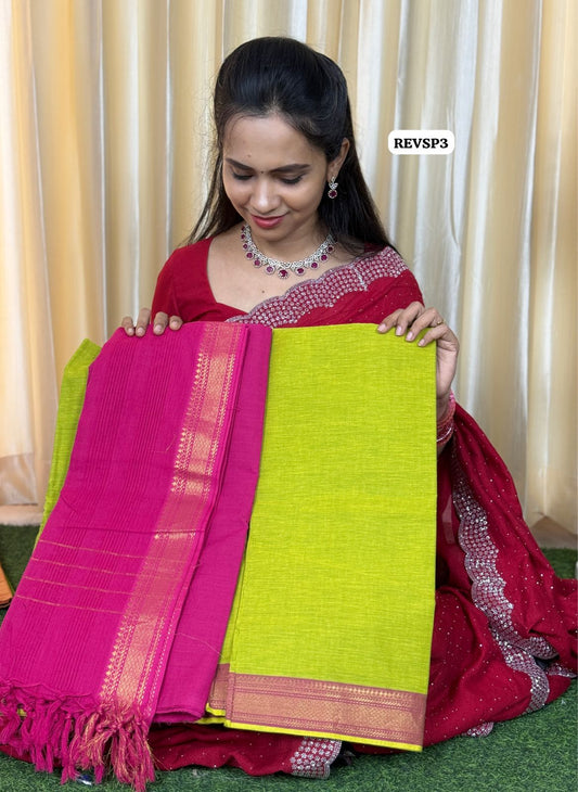 Unstitched cotton dress material😍🥳Parrot greeen with pink