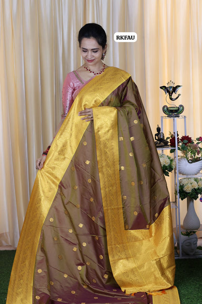semi soft silk saree with 1000 buttas with running blouse 🥳Golden brown
