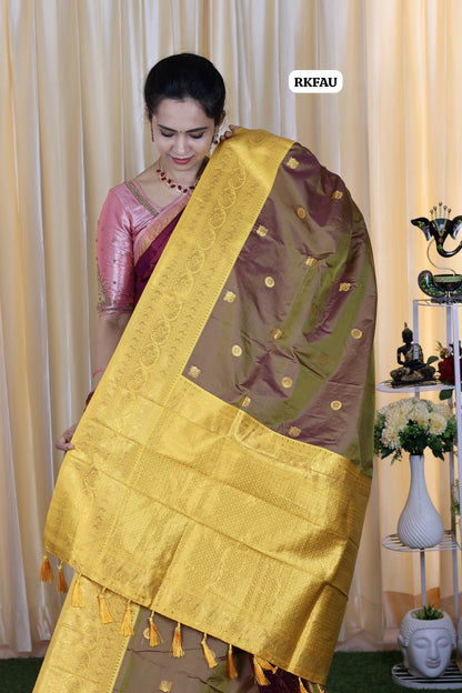 semi soft silk saree with 1000 buttas with running blouse 🥳Golden brown
