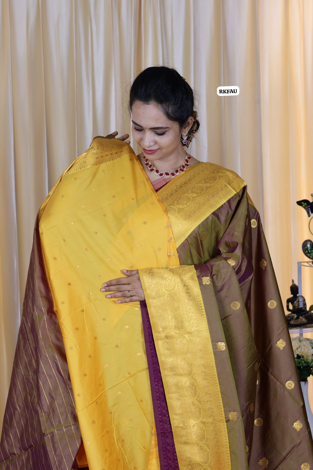 semi soft silk saree with 1000 buttas with running blouse 🥳Golden brown