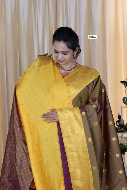 semi soft silk saree with 1000 buttas with running blouse 🥳Golden brown