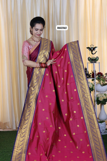 semi soft silk saree with 1000 buttas with running blouse 🥳pink with blue