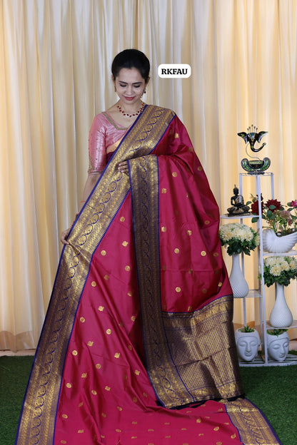 semi soft silk saree with 1000 buttas with running blouse 🥳pink with blue