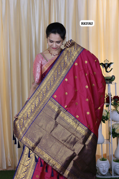 semi soft silk saree with 1000 buttas with running blouse 🥳pink with blue