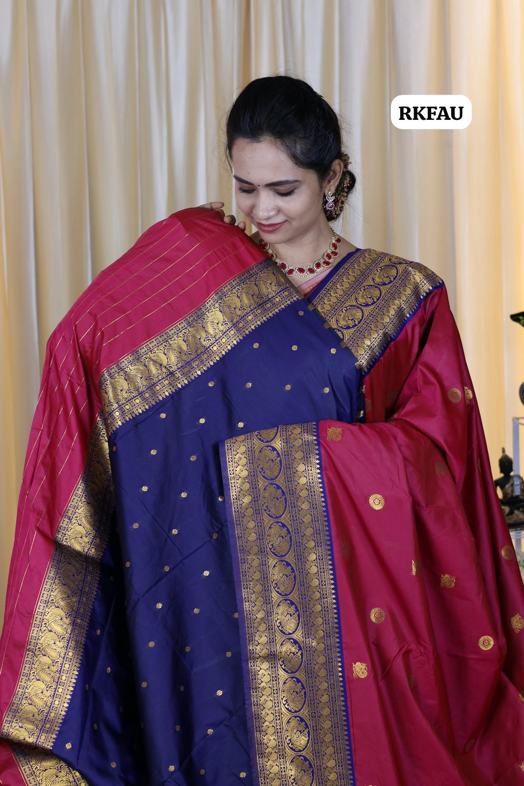 semi soft silk saree with 1000 buttas with running blouse 🥳pink with blue