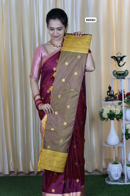 semi soft silk saree with 1000 buttas with running blouse 🥳Golden brown
