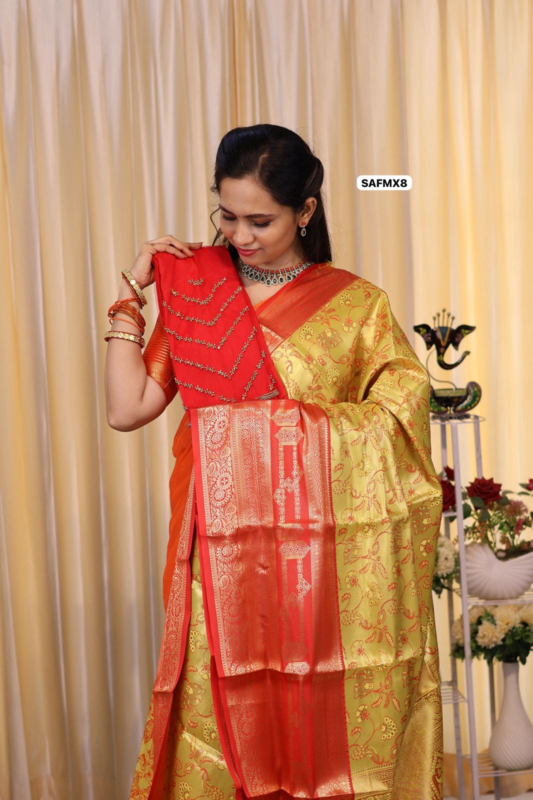 Kanchi bridal semi silk saree with Aari work blouse 😍🥳