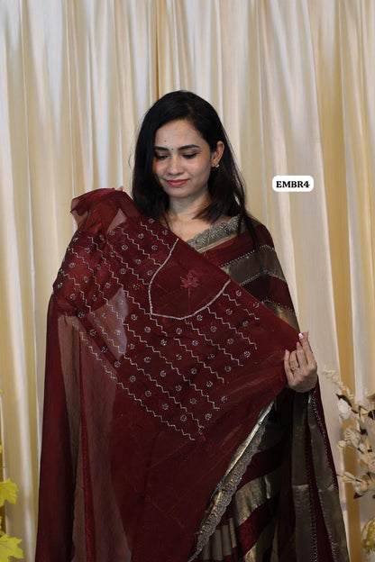 Space silk with stone work saree😍🥳