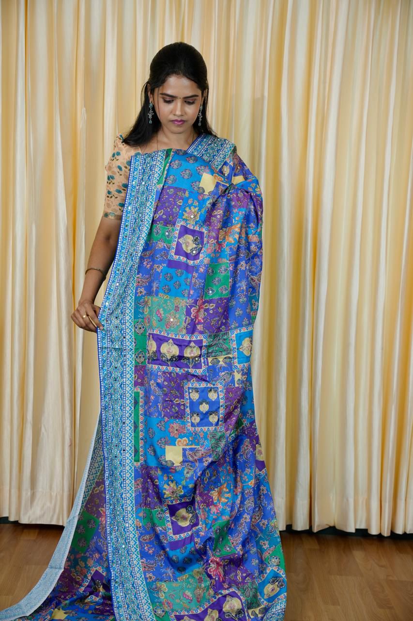 Georgette mirror work saree🥳