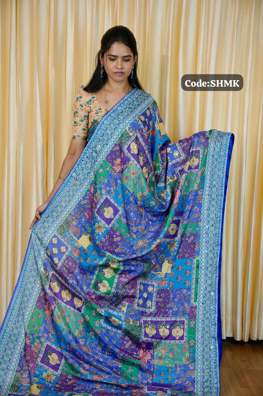 Georgette mirror work saree🥳