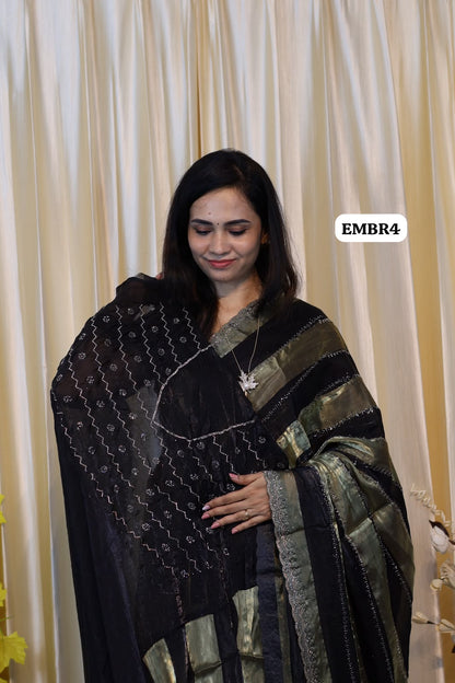 Space silk with stone work saree😍🥳