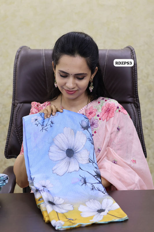 soft kota cotton saree with floral design with running blouse 😍🥳