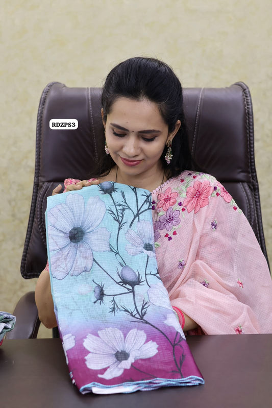 soft kota cotton saree with floral design with running blouse 😍🥳