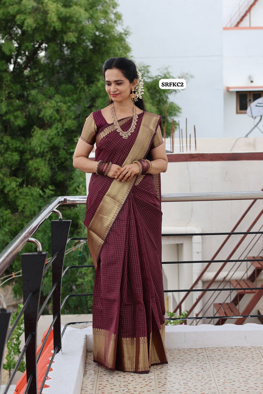semi Silk cotton saree with running blouse 😍🥳Dark Maroon