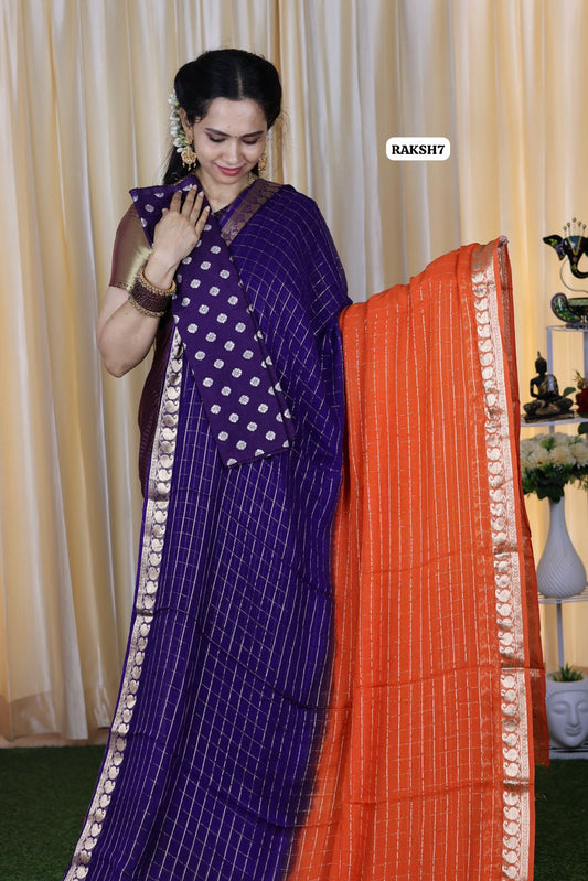 Premium Viscose Georgette Saree checks zari With Dola Viscose Blouse 😍🥳