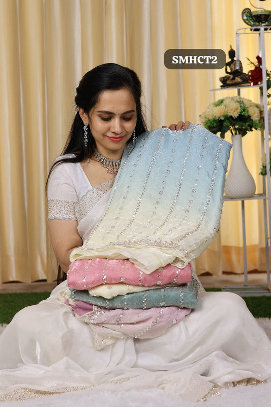 Heavy premium space silk sarees with katdana beads work🥳(Blue)