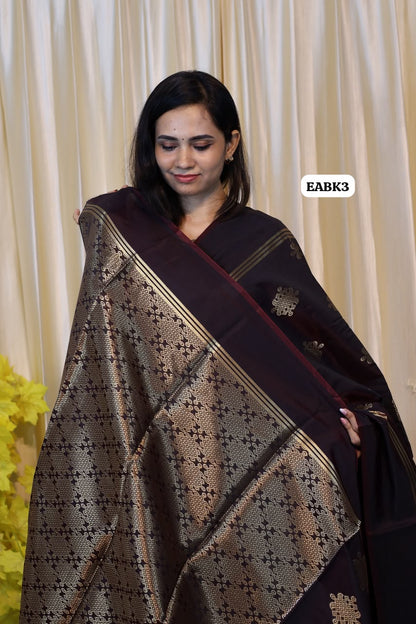 Kolam design kanchi silk saree  chocolate brown colour😍🥳