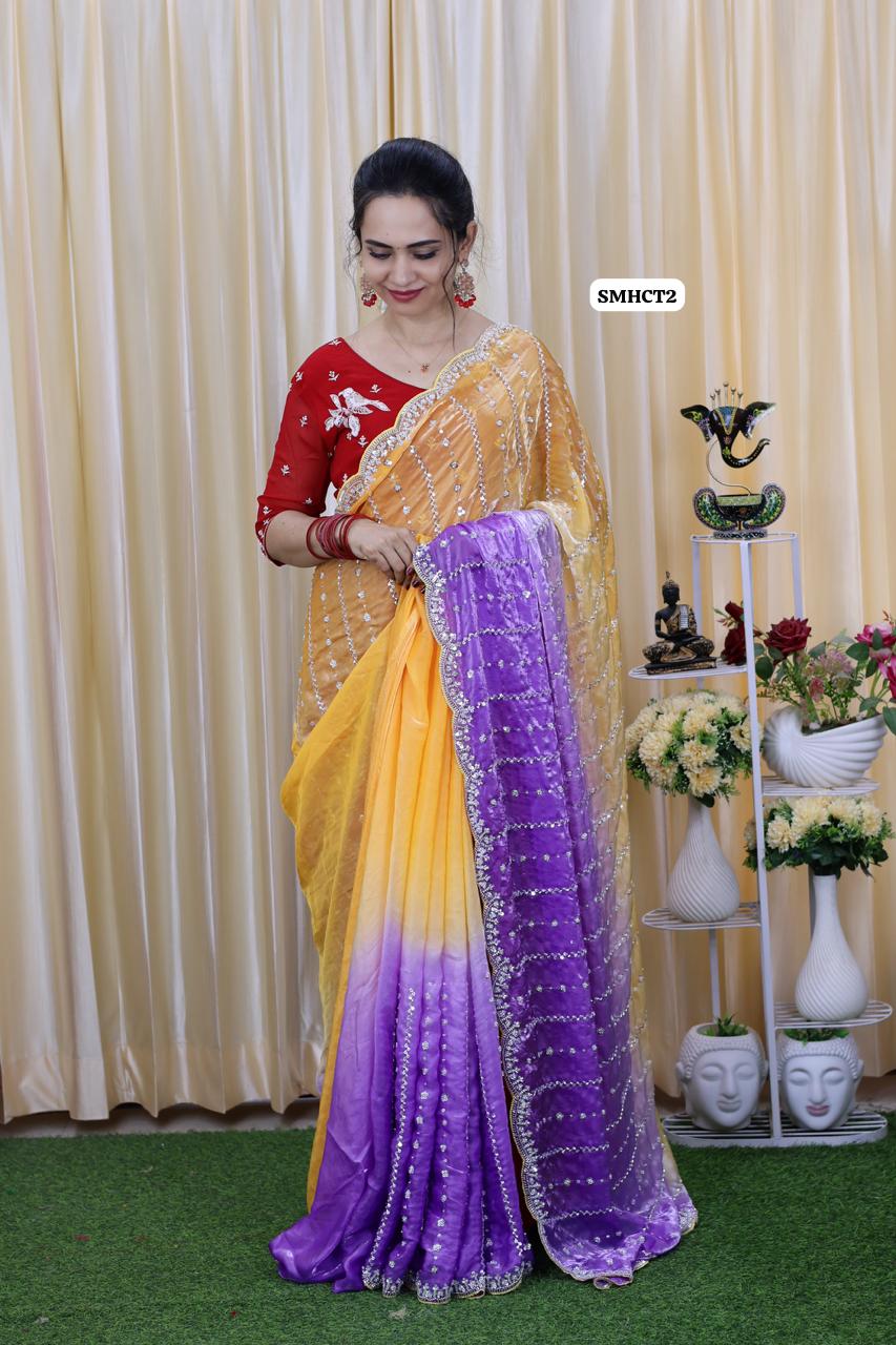 Heavy premium space silk sarees with katdana beads work 😎🥰🥳