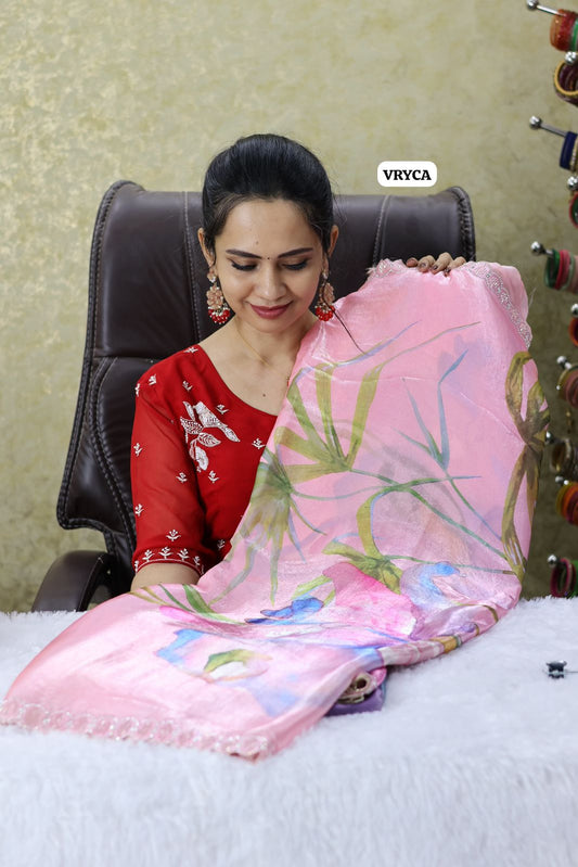 Space silk saree with real stone work borderⓂ️