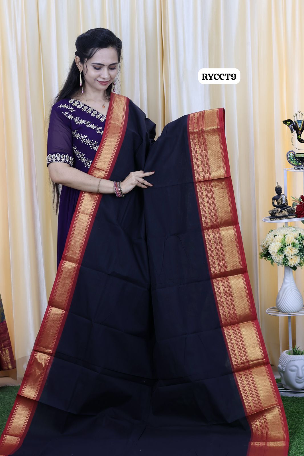 Premium Kanchi cotton saree without animal figure 😍🥳 running blouse