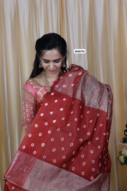 Soft crush tissue saree with bandhni border 😍🥳