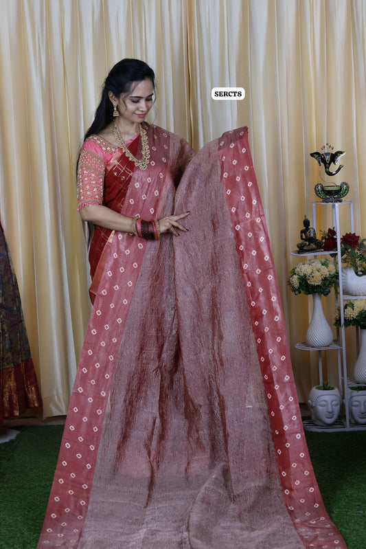 Soft crush tissue saree with bandhni border 😍🥳