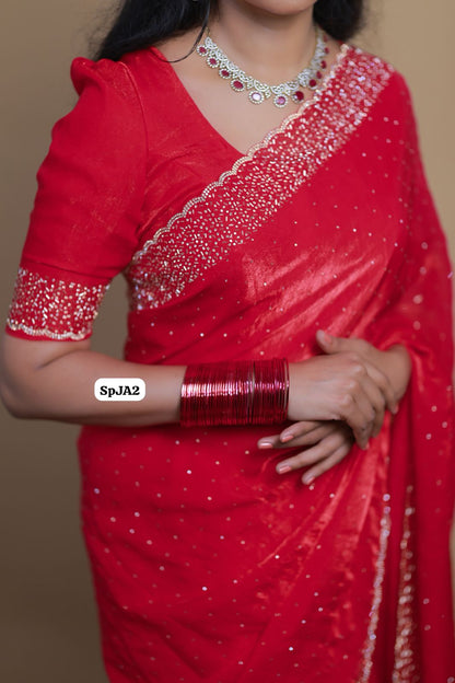 Premium space silk sarees with real jarkhan diamond work🥳 Wild berry pink