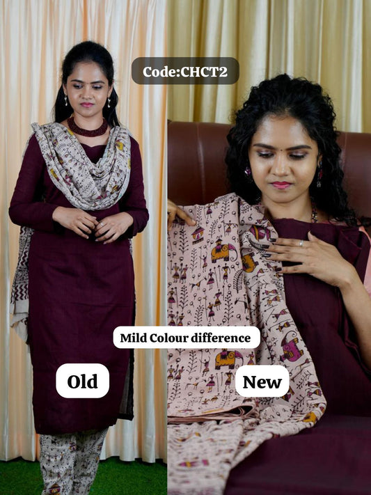 Unstiched Cotton salwar set with handmade Kalamkari prints(colour change)🥰😎