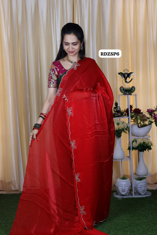 Premium quality Space silk fabric with real stone work butterfly done on border with running blouse😍🥳