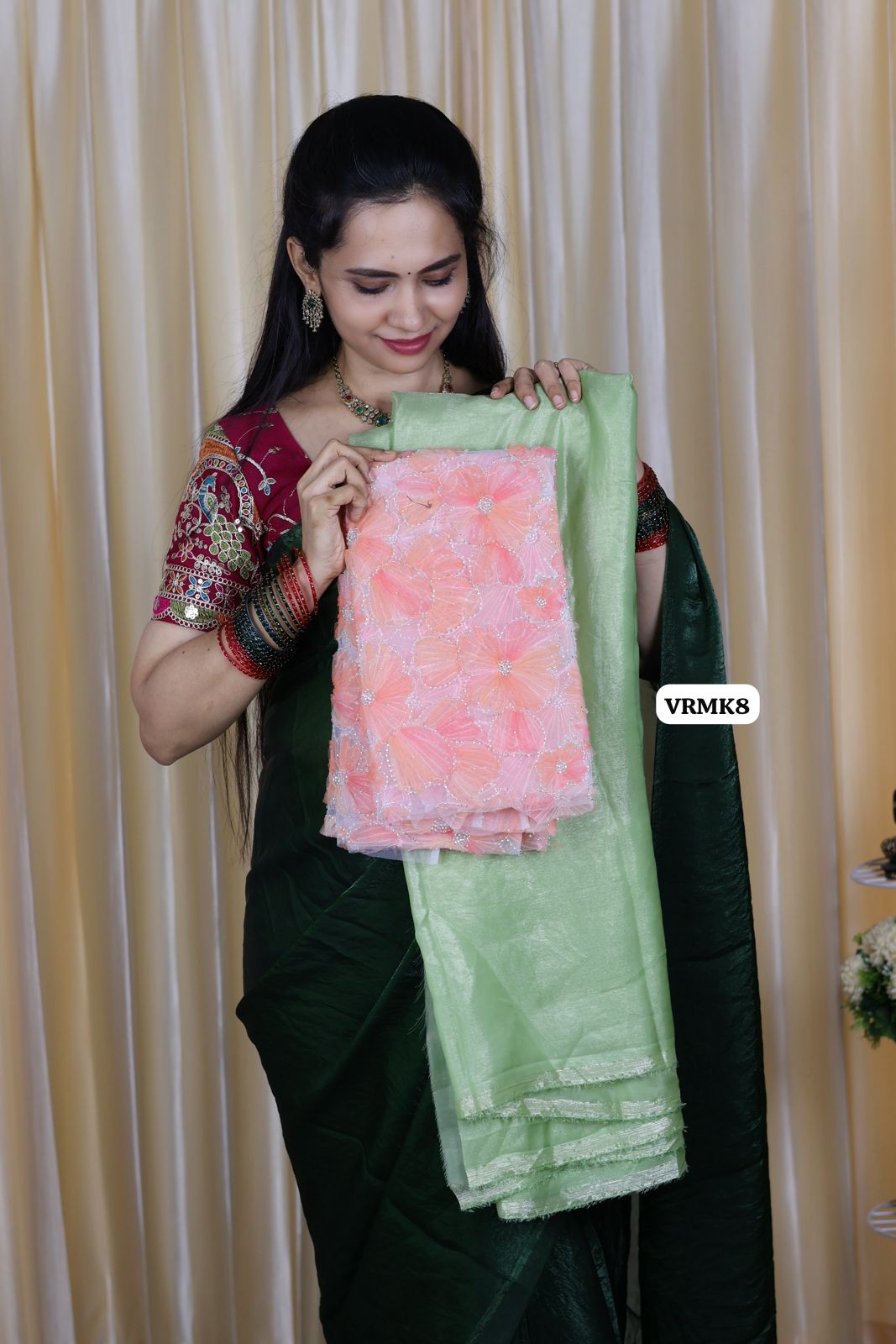 Space silk saree with heavy work blouse 🥳