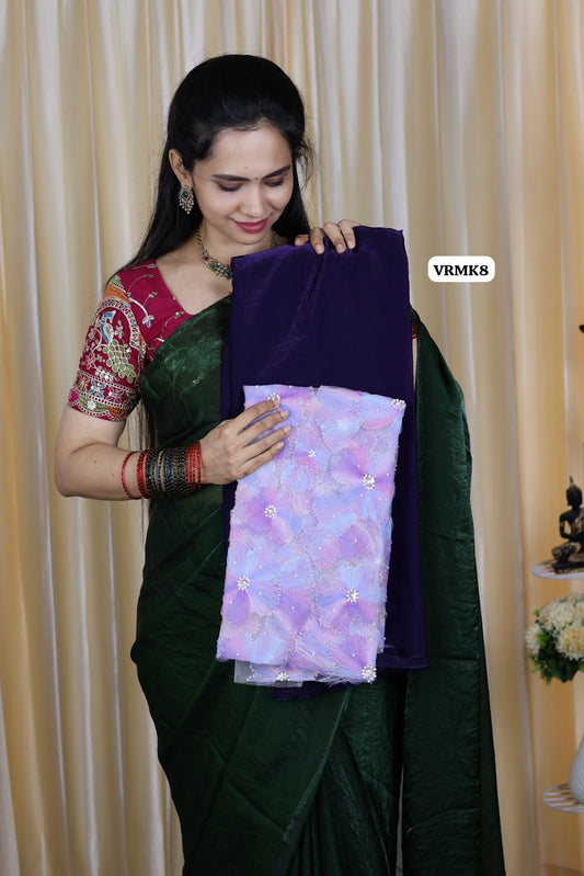 Space silk saree with heavy  work blouse😍🥳