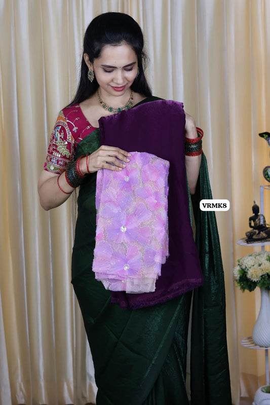 Space silk saree with heavy  work blouse😍🥳