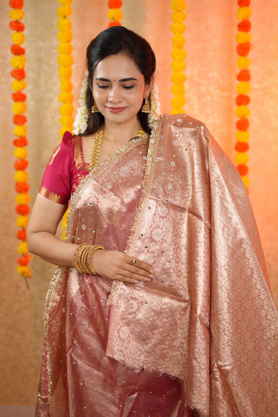 Soft Tissue with mirror and pearl work saree😍🥳
