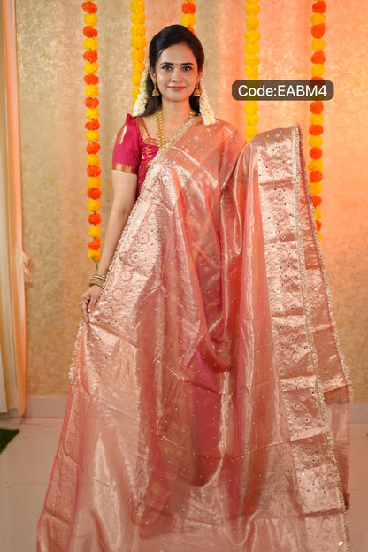 Soft Tissue with mirror and pearl work saree😍🥳