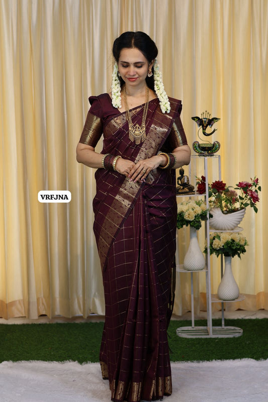 Katan semi silk saree with zari checks at affordable prices🥳