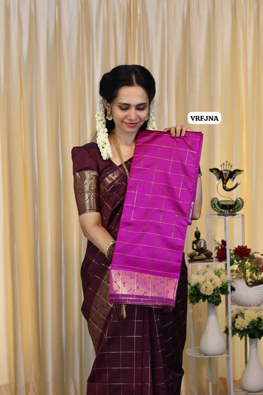 Katan semi silk saree with zari checks at affordable prices🥳