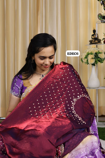 premium quality space silk saree with Real stone work🥳