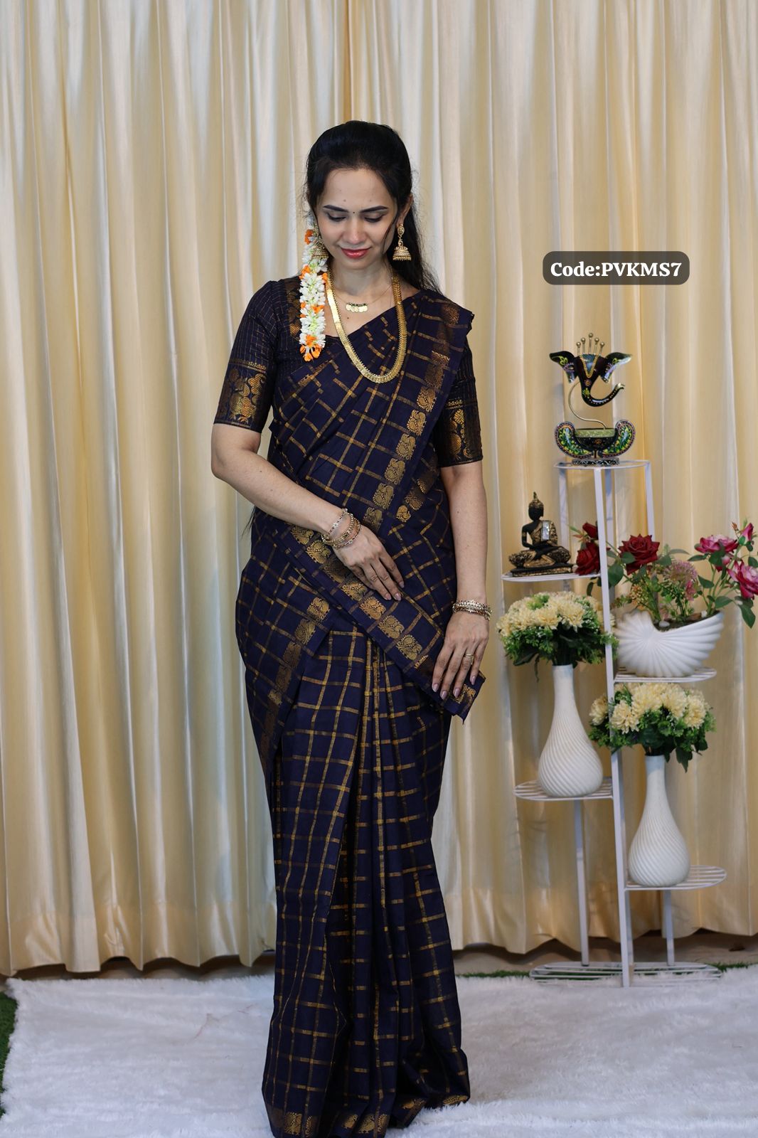 Sungudi cotton 120 count zari checks  🥰😎📚.(Dark navy blue)