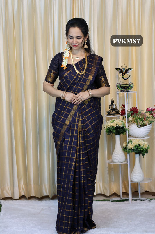 Sungudi cotton 120 count zari checks  🥰😎📚.(Dark navy blue)