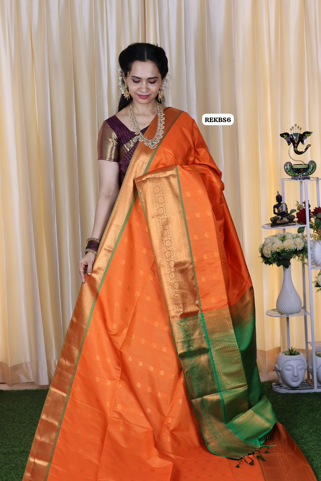 Golden zari kanchi semi silk saree with vairaoosi pattern 😍😎
