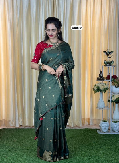Pure soft viscose soft silk vairaoosi saree with elephant weave border & zari buttas😍🥳