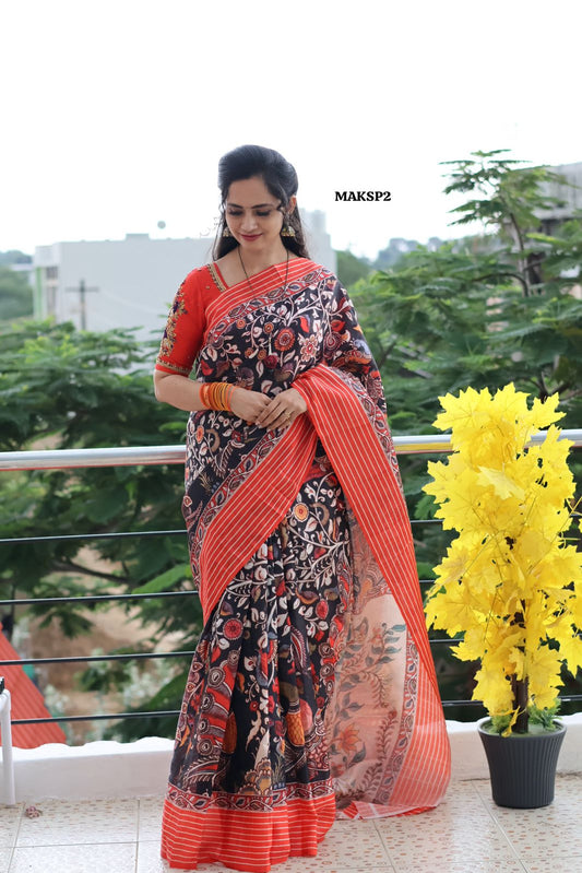 Kalamakari designed semi tussar silk saree😍🥳