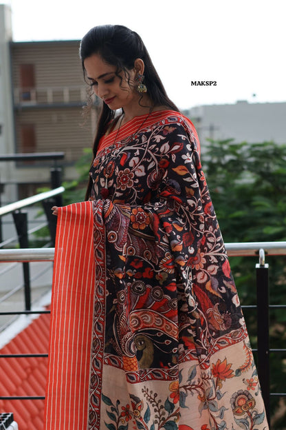 Kalamakari designed semi tussar silk saree😍🥳