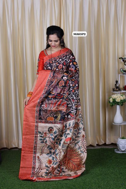 Kalamakari designed semi tussar silk saree😍🥳