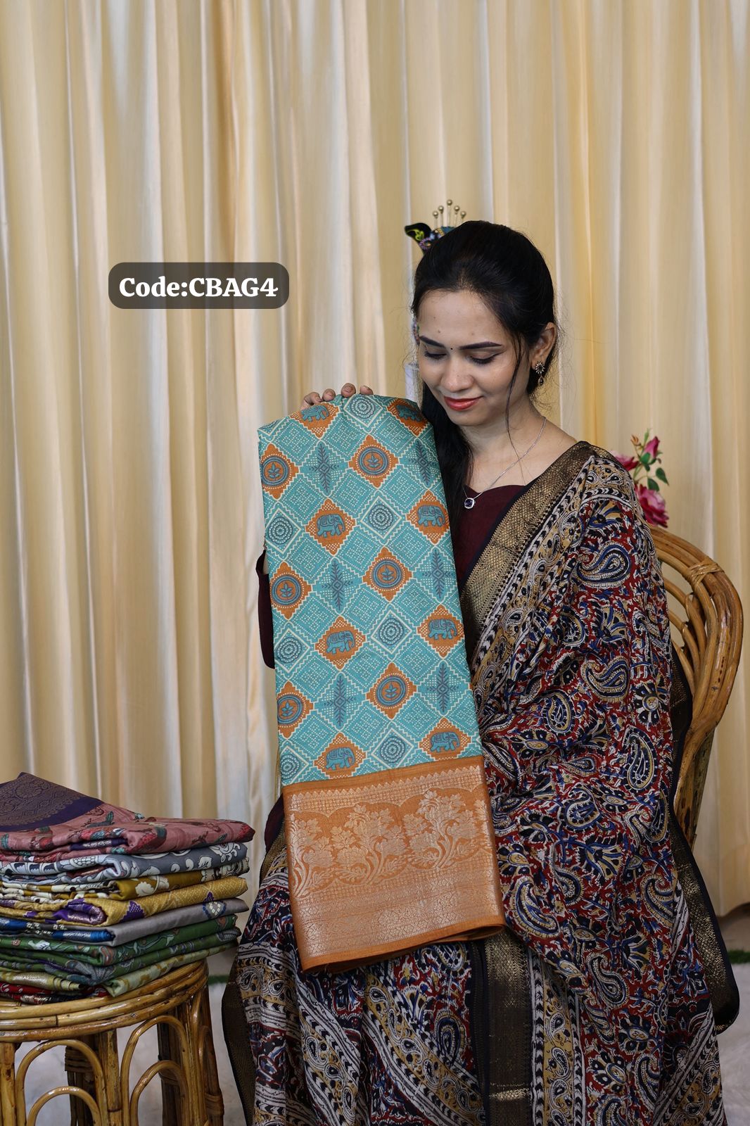 Kalamkari ikkat and Pochampally design saree😍Ⓜ️