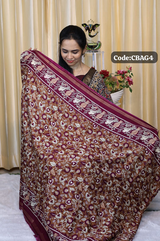 Kalamkari ikkat and Pochampally design saree😍Ⓜ️